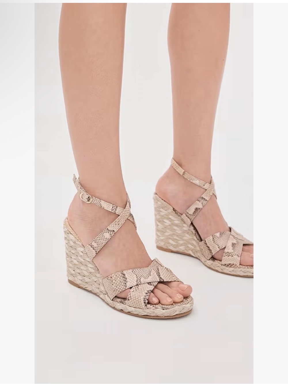 Stuart Weitzman Neutral Snake-Print Espadrille Wedge Sandals - Picture 3 of 5